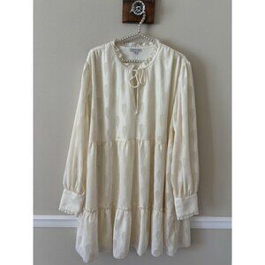 Ophelia Roe Womens Size 2X Pale Yellow Long Sleeve Dress Ruffle Trim